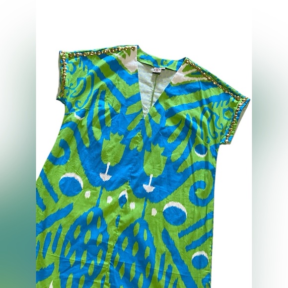 Embellished Sheridan French Tunic dress Green & blue cap Sleeves Large - Picture 4 of 8